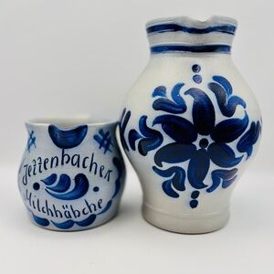 2 Vintage German Salt Glazed Pitchers  7.5" and 4"